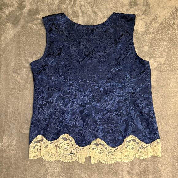 Vintage Victoria's Secret Women's Size M Blue Satin Lace Camisole Tank Button - Picture 7 of 12
